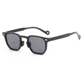 Fashionable black square sunglasses with silver arrow hinges and unique cutout temple tips - Black Frame Grey Lenses(C01)
