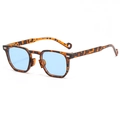 Retro tortoiseshell sunglasses with light blue lenses and wide nose pads in a side view - Tortoise Frame Blue Lens (C04)