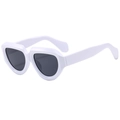 Retro thick white frame sunglasses with oversized geometric dark lenses in 45-degree view - Solid White Frame Black Lens (C05)