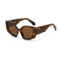 Vintage tortoiseshell polygon sunglasses with brown lenses and chunky geometric frame - Leopard Tea