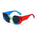 Stylish colorful gradient polygon sunglasses with bold frames and dark protective lenses - Blue & Red Temples (Multicolor Gradient)