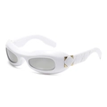 White Y2K punk sunglasses with quilted patterns on temples and dark lenses - White Frame Silver Mirror Lens