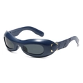 Futuristic Y2K blue wrap-around sunglasses with quilted pattern and metal detail - Dark Blue Frame Gray Lenses