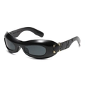 Y2K punk style black thick frame sunglasses with gold triangle metal and quilted temple - Glossy Black Frame Grey Lens