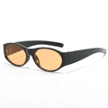 Klassische Retro-Oval-Sonnenbrille mit schwarzem Rahmen und orangefarbenen Gläsern - Schwarz Orange Blumen