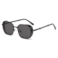 Steampunk polygon metal sunglasses with side mesh shields in full black finish - Black Frame Grey Lens (C03)