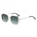 Retro polygon metal sunglasses with silver frame and green gradient lenses in main view - Silver Frame Gradient Green Lens (C07)