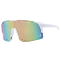 Outdoor sports sunglasses with white frame and multi-color gradient large lens for cycling - Matte White/Pink Mirror