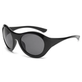 Oversized retro oval sunglasses for men and women with wavy black frame and dark lenses - Dark Grey