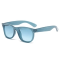 Modern square sunglasses with translucent blue frames and gradient lenses at a 45-degree angle - Blue Frame Blue Gradient Lens