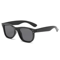 Classic black oversized square sunglasses with thick frames and silver rivet details - Black Frame Grey Lens