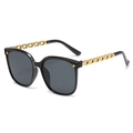Black oversized sunglasses with gold chain temples and star accents for women - Black Gold / Black
