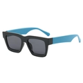 Classic square frame sunglasses with black frame and contrasting bright blue temples - Black Frame Blue Legs Gray Lens