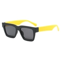 Classic square sunglasses with bold black frames and vibrant yellow temples in trendy style - Black Frame Yellow Temple Grey Lens