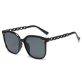Women's black oversized square sunglasses with gold star rivets and hollow chain temples - Black / Black