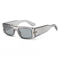 Lunettes de soleil rectangulaires gris fumé translucide avec rivets dorés élégants - C06 Gris Transparent
