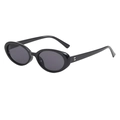 Lunettes de soleil ovales noires classiques avec monture brillante et détails argentés - Gris Foncé