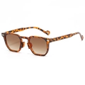Retro tortoiseshell sunglasses with brown gradient lenses and silver metal accents - Tortoise Frame Double Tea Lens (C03)