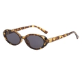 Classic oval leopard print sunglasses with dark grey lenses and vintage tortoise frame - Grey Leopard