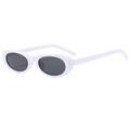 Retro-Sonnenbrille mit glänzend weißem Ovalrahmen und dunkelgrauen Gläsern für Damen - Solid Weißer Rahmen Graue Gläser