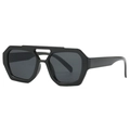 Lunettes de soleil rétro noires polygonales surdimensionnées à double pont et verres gris - Gris Foncé
