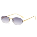 Retro rimless oval sunglasses with purple gradient lenses and minimalist gold metal frames - Gradient Grey