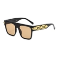 Luxury oversized black square sunglasses featuring gold pyramid stud temple accents - Black Frame Tea Lens