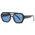 Lunettes de soleil rétro double pont avec monture noire épaisse et verres bleus - Bleu Noir