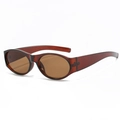 Lunettes de soleil ovales classiques avec branches larges et monture ambre translucide - Brun Foncé