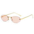 Rimless oval sunglasses with peach pink lenses and slim golden metal frames for women - Light Coffee