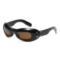 Futuristic Y2K punk sunglasses in glossy black frame with brown oval lenses - Shiny Black Frame Tea Lens