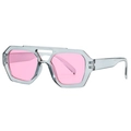 Lunettes de soleil rétro à double pont avec verres roses et monture grise transparente - Monture Grise Translucide Verre Rose