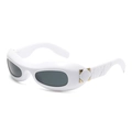 Y2K punk sunglasses in white chunky frame with grey lenses and quilted gold detail - White Frame Dark Grey Lens