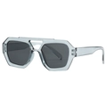 Grey transparent double bridge sunglasses with grey lenses and retro polygon frame - Transparent Gray Frame Gray Lens