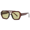 Retro oversized square sunglasses with red-brown translucent frame and yellow lenses - Brown Frame Yellow