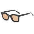 Retro small square sunglasses with black thick frames and amber tinted lenses - Black Frame Tea Lens (C03)