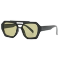 Retro geometric black thick frame sunglasses with yellow lenses and double bridge design - Black Frame Yellow Lens
