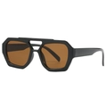 Retro oversized geometric sunglasses with black frame and brown lenses in a side view - Black Frame Brown