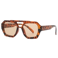 Retro oversized leopard print sunglasses with double bridge and brown lenses - Tortoiseshell Champagne
