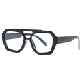 Retro black oversized geometric double bridge sunglasses with thick hexagon frame - Black Frame Clear Lens