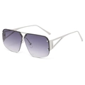 Square metal sunglasses with gradient purple lenses and cutout silver frame detail - Silver Frame Double Grey Lens