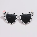 Detail of heart-shaped Halloween sunglasses with skull and pumpkin decorative charms - White Frame Grey Lens - Skeleton Candy Style