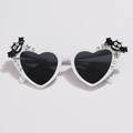 White heart-shaped Halloween sunglasses with black bat wing accents and rhinestones - White Frame Grey Lens - Bat Style