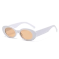 Retro oval sunglasses with wide white frames and translucent brown lenses in side view - White Frame Brown Lens