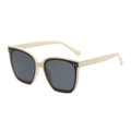 Classic square frame cat-eye sunglasses with beige finish and silver rivet details - Grey-Beige