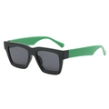 Classic square sunglasses with black frame and vibrant neon green temples - Black Green Frame Gray Lens