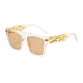 Grote transparante zonnebril met bruine glazen en gouden metalen studs op de pootjes - Champagne Transparant Frame Thee Glazen