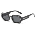Occhiali da sole rettangolari da donna alla moda con montatura nera e strass scintillanti - C01 Nero