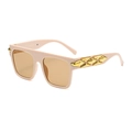 Luxurious square oversized sunglasses with beige matte frame and golden studded temples - Tea Frame Tea Lens