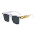 White square wide-leg sunglasses with grey lenses and gold diamond rivets - White Frame Dark Grey Lens